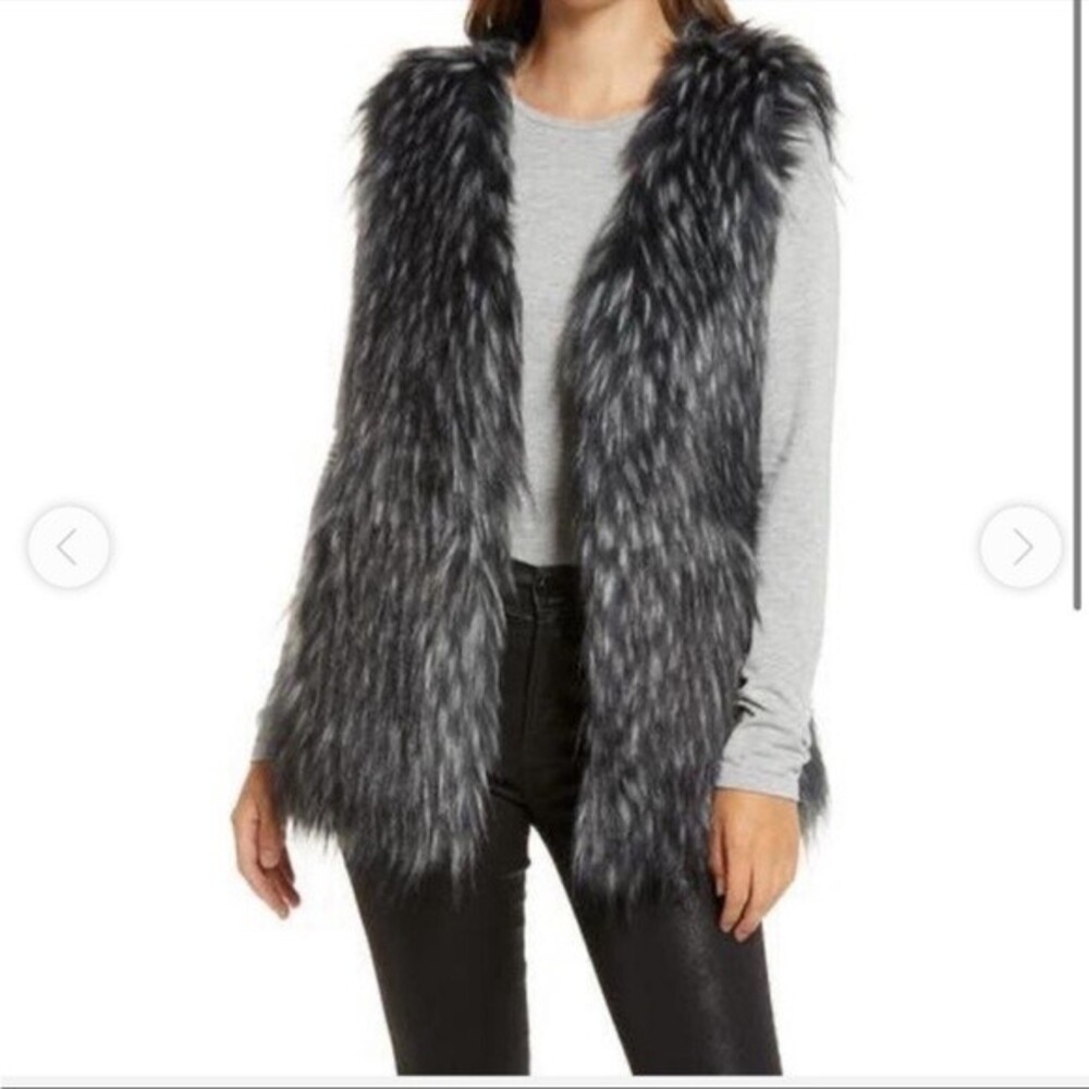 Adrianna Papell Black Faux Fur Sweater Vest S